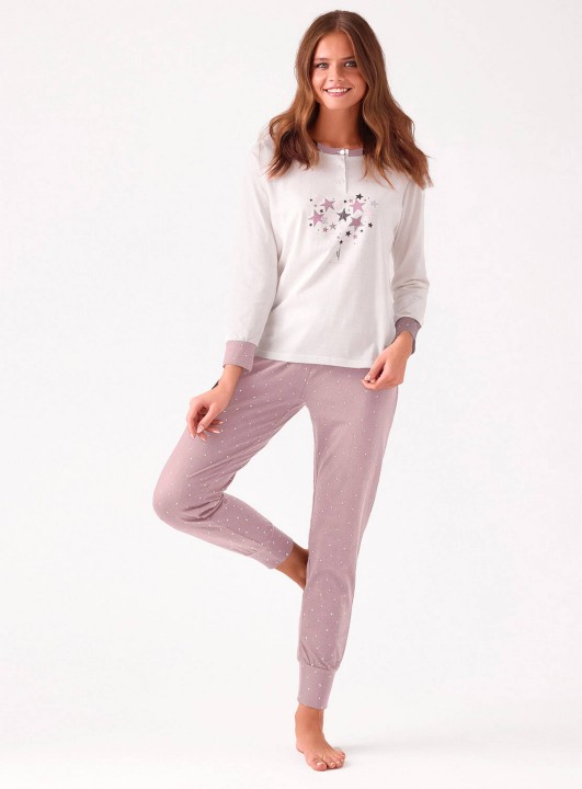 PIGIAMA DONNA COTONE Manica lunga Serafino GLX654137 infiore ROSA ANTICO