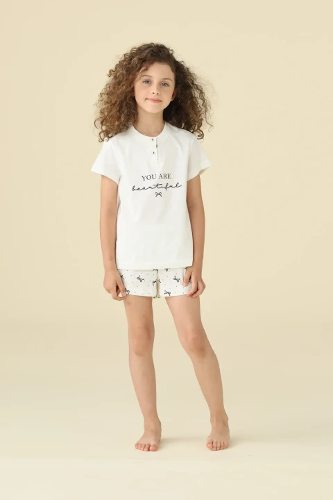 PIGIAMA BAMBINA COTONE MEZZA MANICA FE002617 EGRET