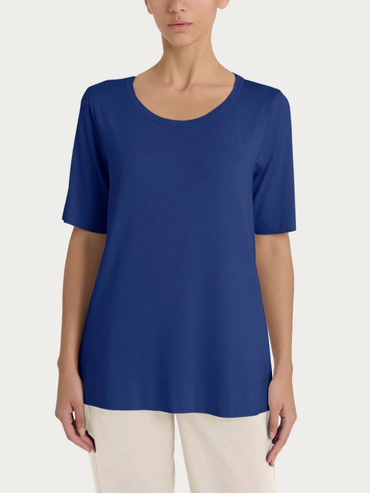 Maglietta girocollo a manica corta in misto viscosa DN12T7 RAGNO BLUEBERRY