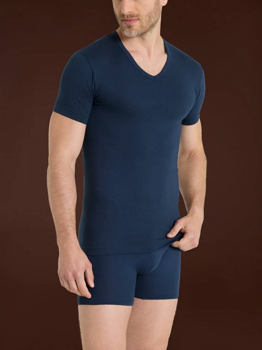 MAGLIA MEZZA MANICA SCOLLO A V PACCO DOPPIO RAGNO 601418 BLU