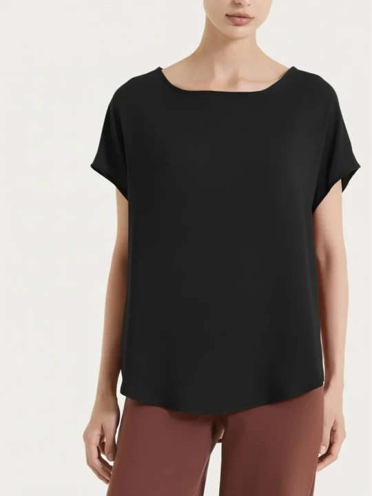 Blusa con manica a kimono in Voile Stretch DS25S7 RAGNO NERO