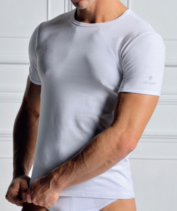 MAGLIA NAVIGARE COTONE ELASTICO MEZZA MANICA GIROCOLLO UOMO 570 BIANCO