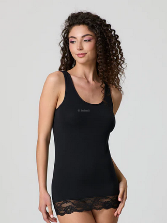 CANOTTA CON PIZZO IN COTONE MODAL SPALLA LARGA JADEA 4328 NERO