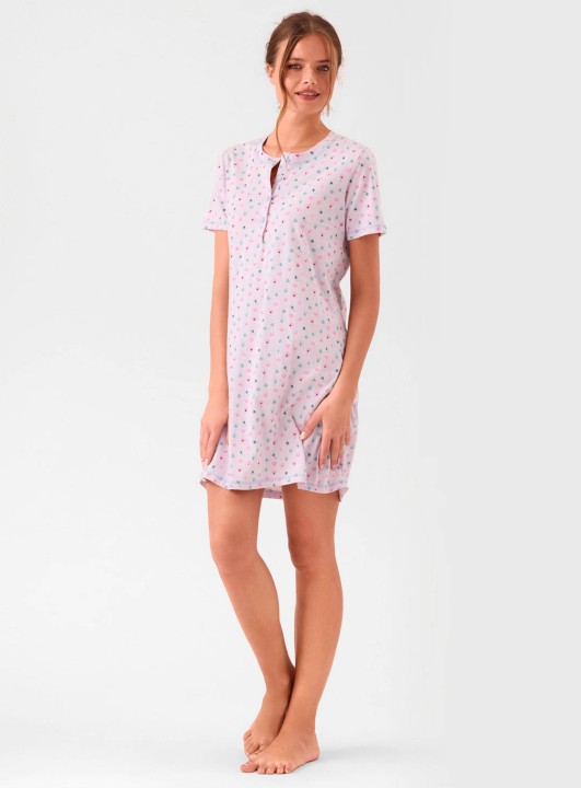 CAMICIA DA NOTTE COTONE Mezza manica BLS634125 infiore ROSA/ACQUA