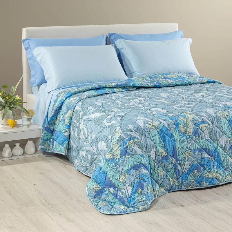 Copriletto Trapuntato In Cotone Forest Matrimoniale Caleffi BLU