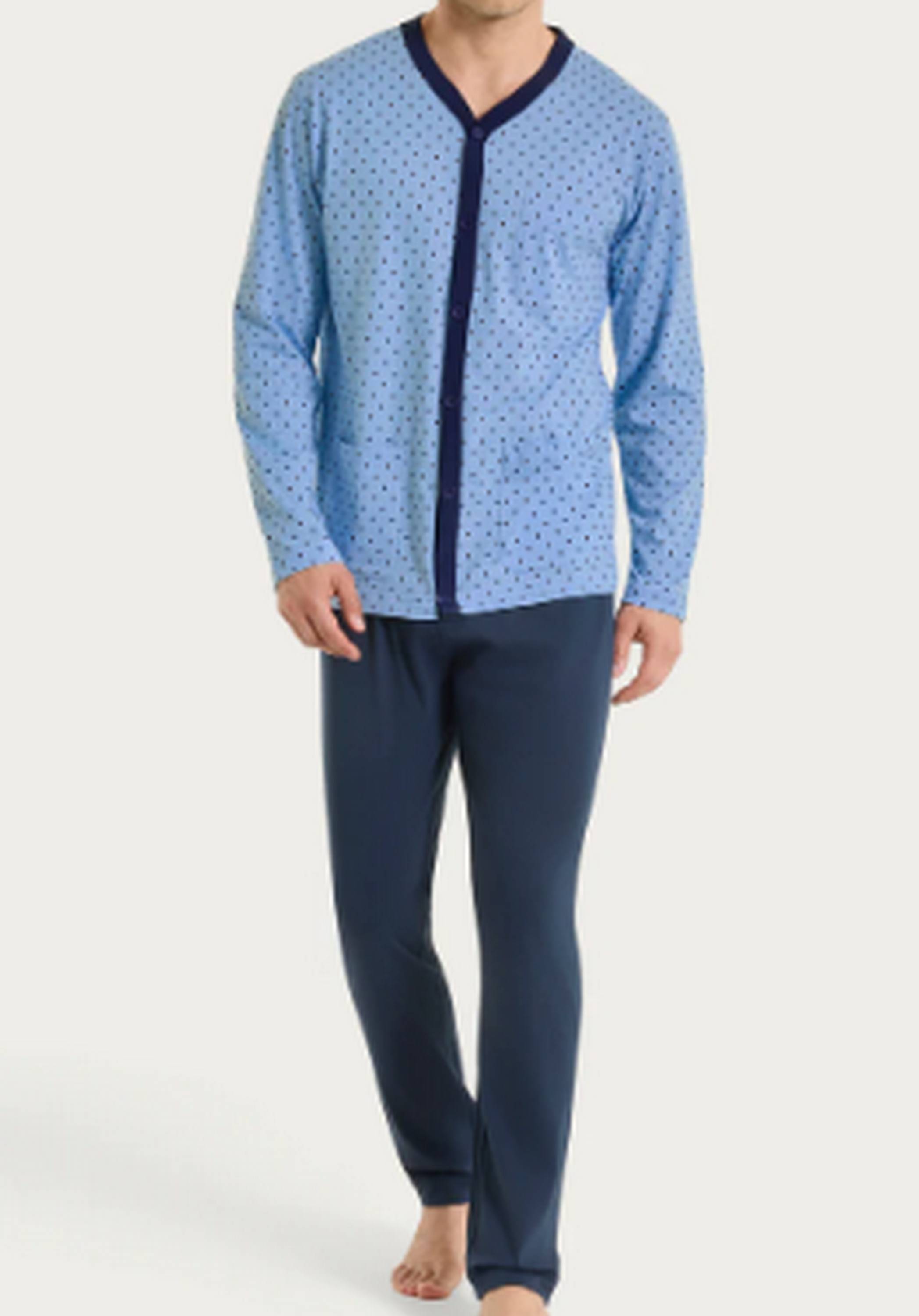 Pigiama aperto con micro rombi in Jersey di Cotone UA23N7 RAGNO FANT. DELLA ROBBIA BLUE