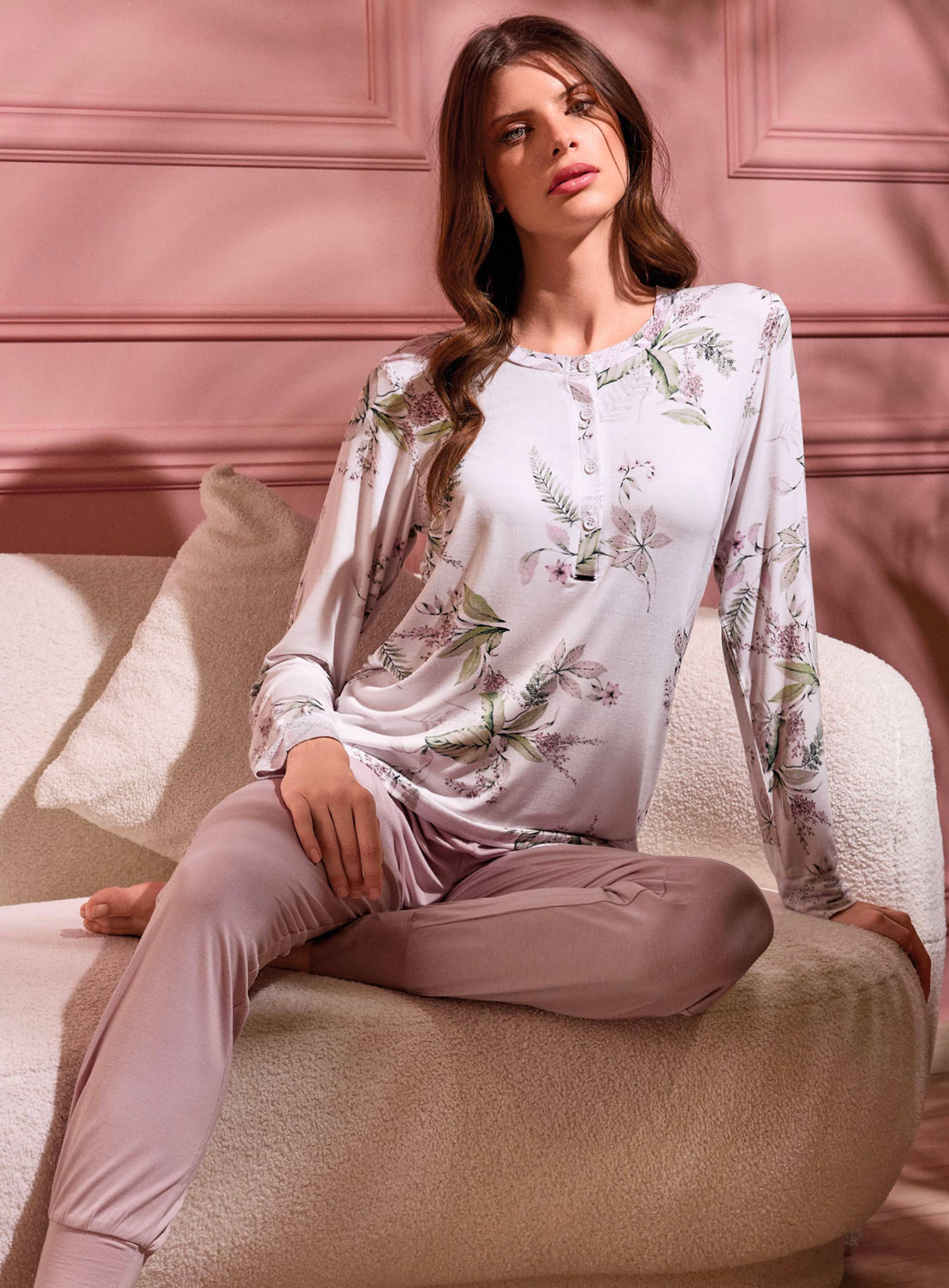 PIGIAMA DONNA COTONE Manica lunga SERAFino SUM654091 lormar LATTE/ROSA SKIN