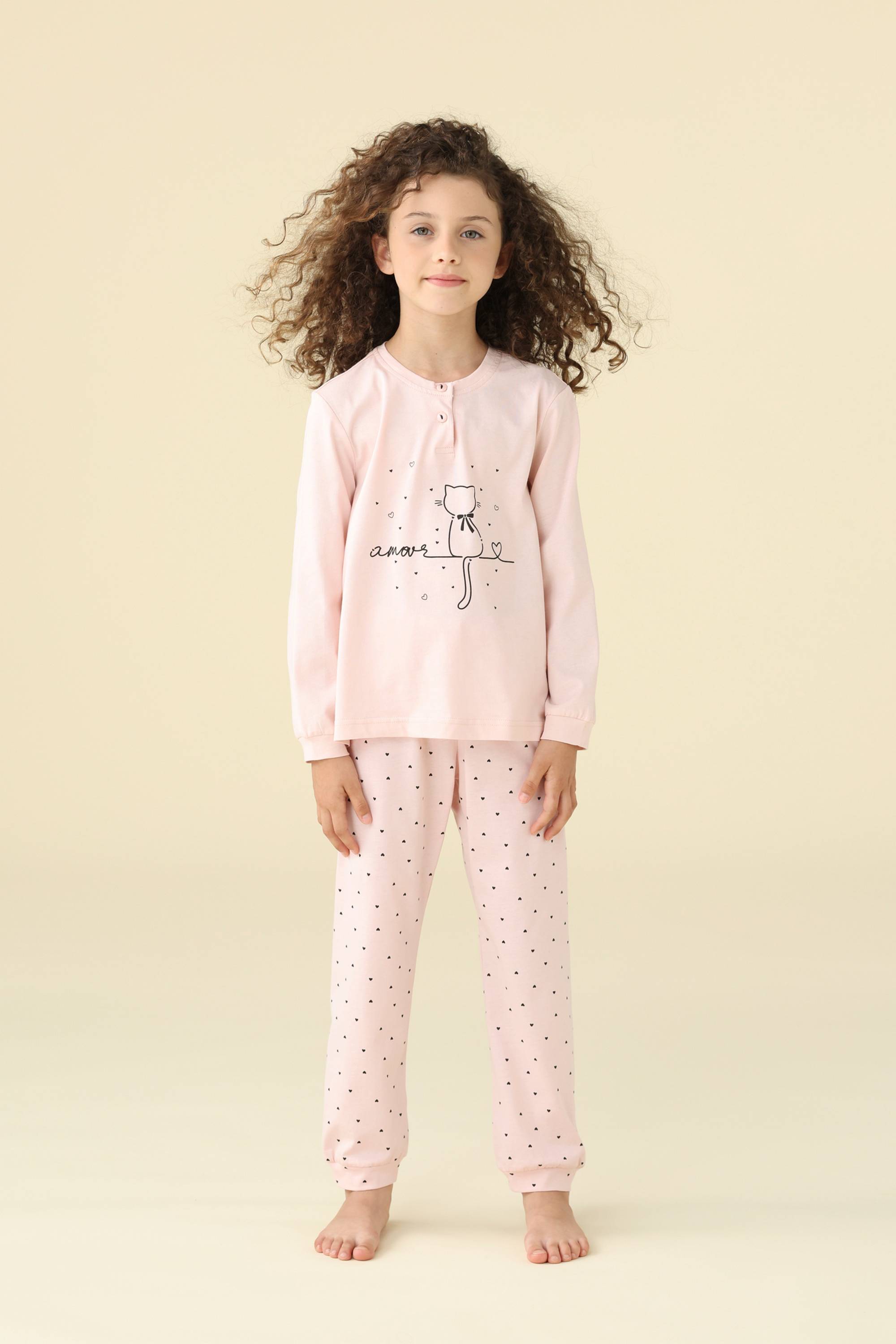 PIGIAMA BAMBINA COTONE MANICA LUNGA FE002601 PINK/ROSE