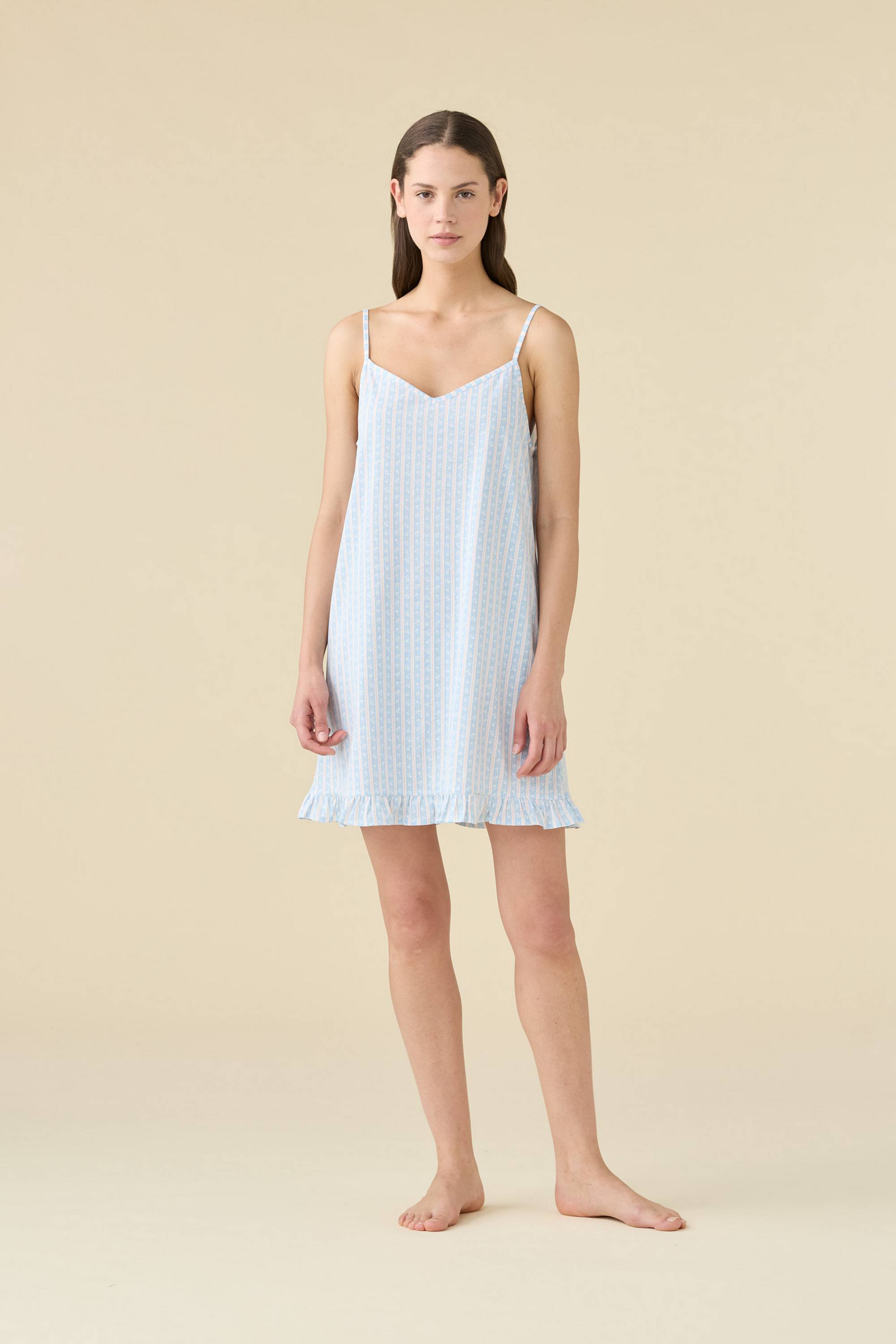 CAMICIA DA NOTTE DONNA BRETELLINA LA003513 NOIDINOTTE CERULEO