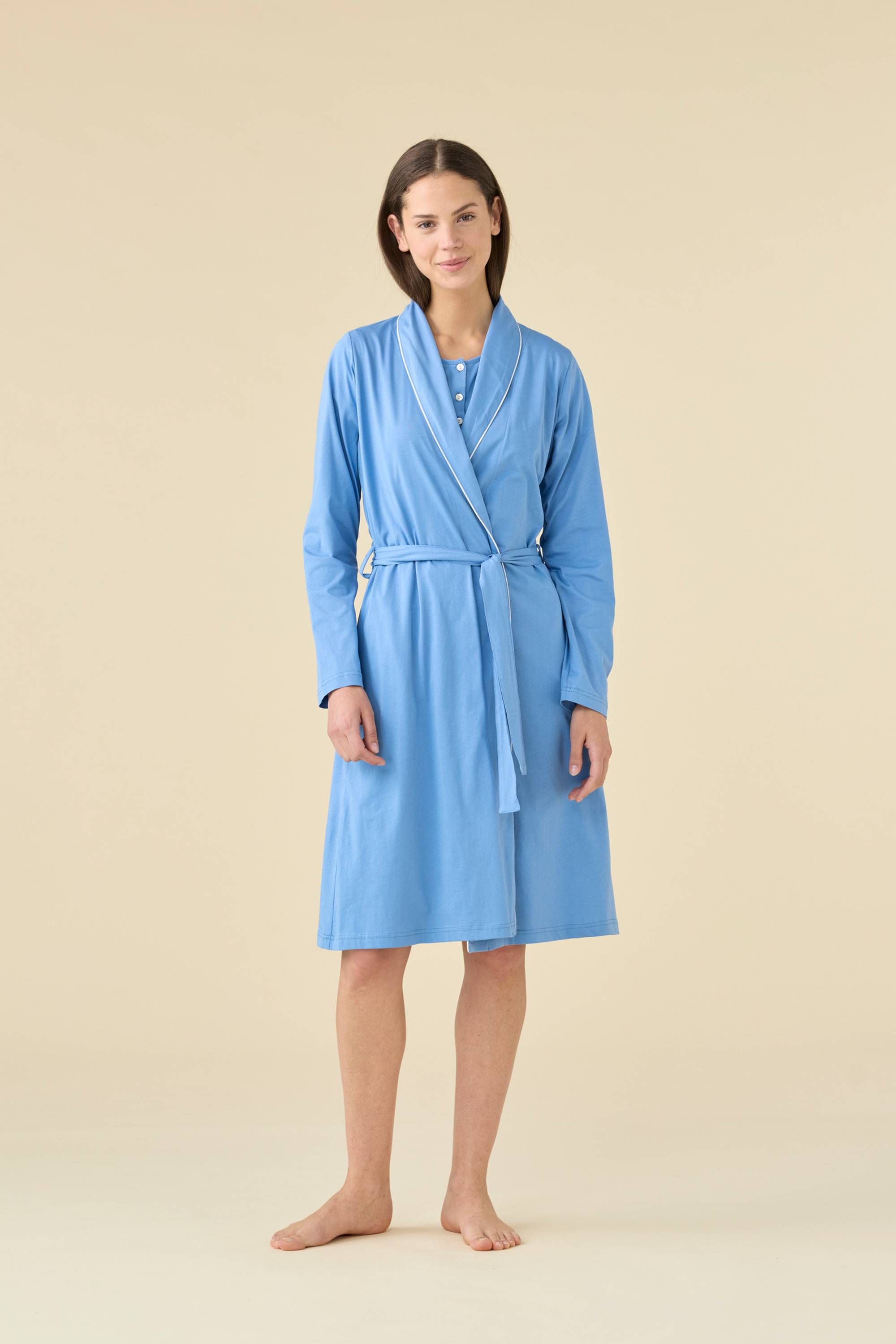 VESTAGLIA DONNA COTONE MANICA LUNGA GE003103 NOIDINOTTE BLU RIVIERA