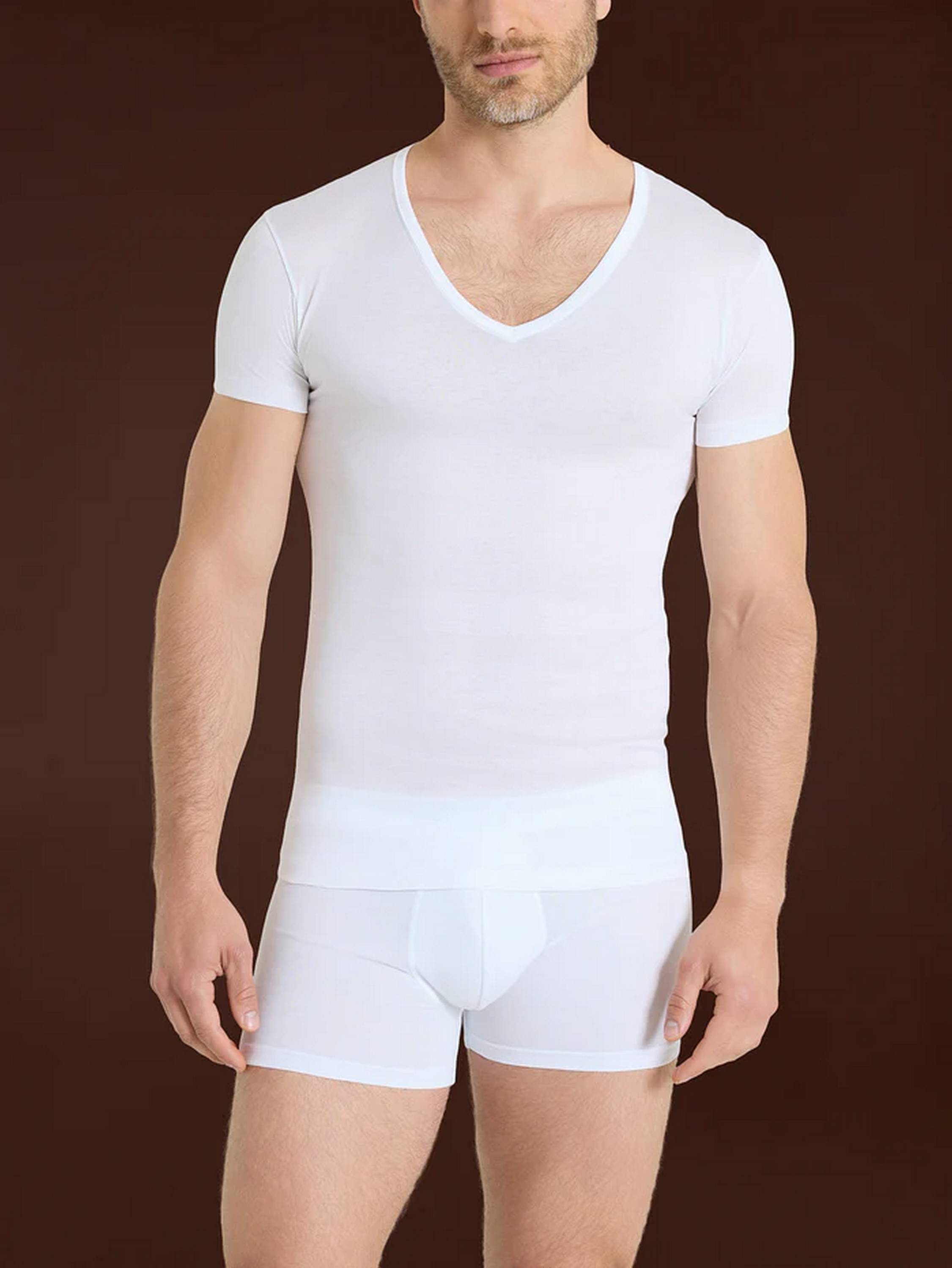 MAGLIA SILKOTTON MEZZA MANICA SCOLLO A V RAGNO 601698 BIANCO