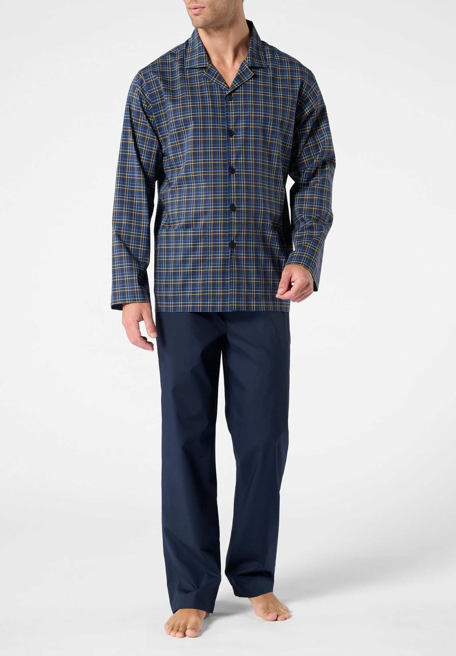 Pigiama Lungo Aperto con Collo in Popeline di Cotone Camiceria VPRT93383 BLU