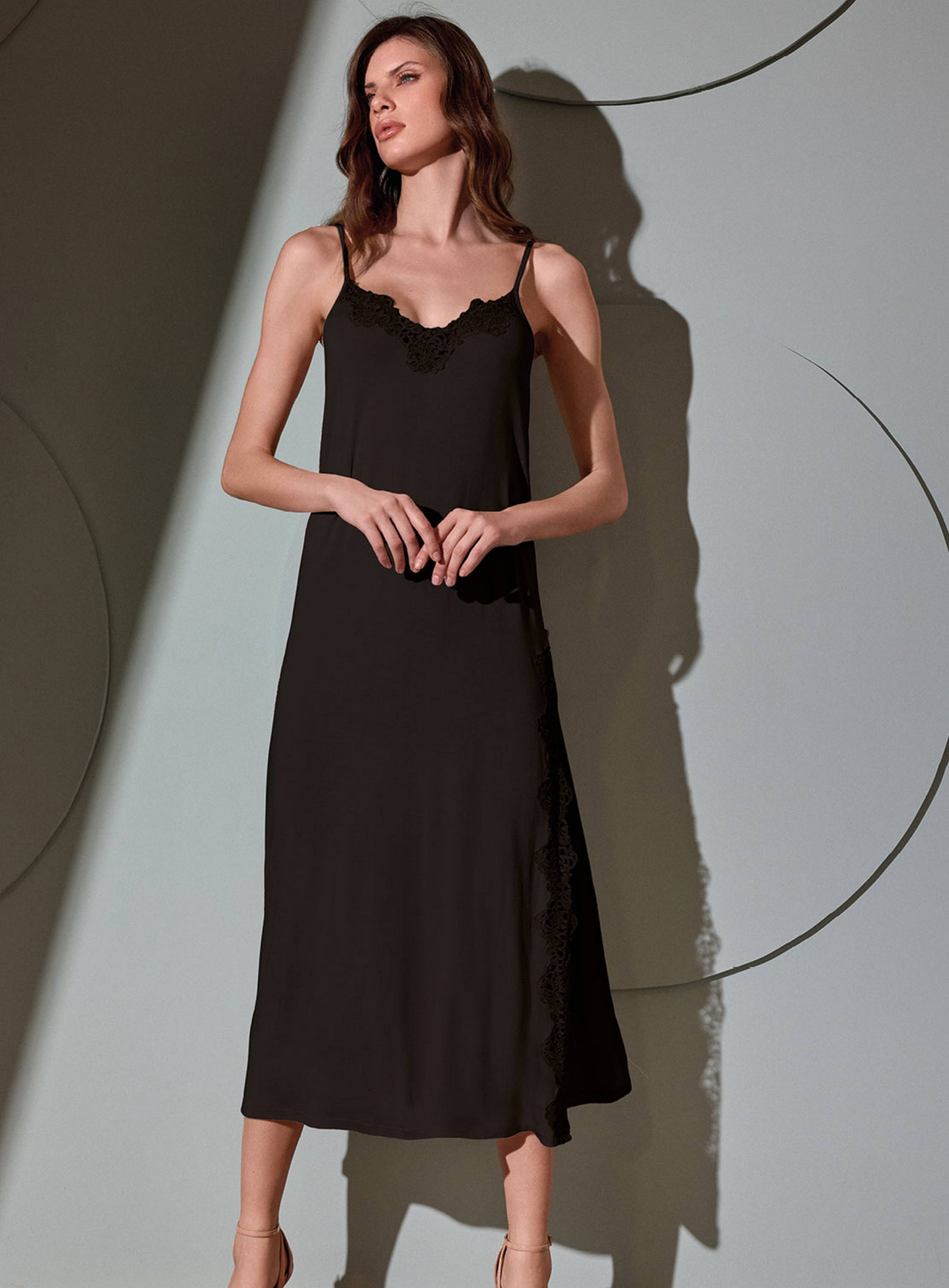 CAMICIA DA NOTTE COTONE SPALLA STRETTA CHA634132 LORMAR NERO