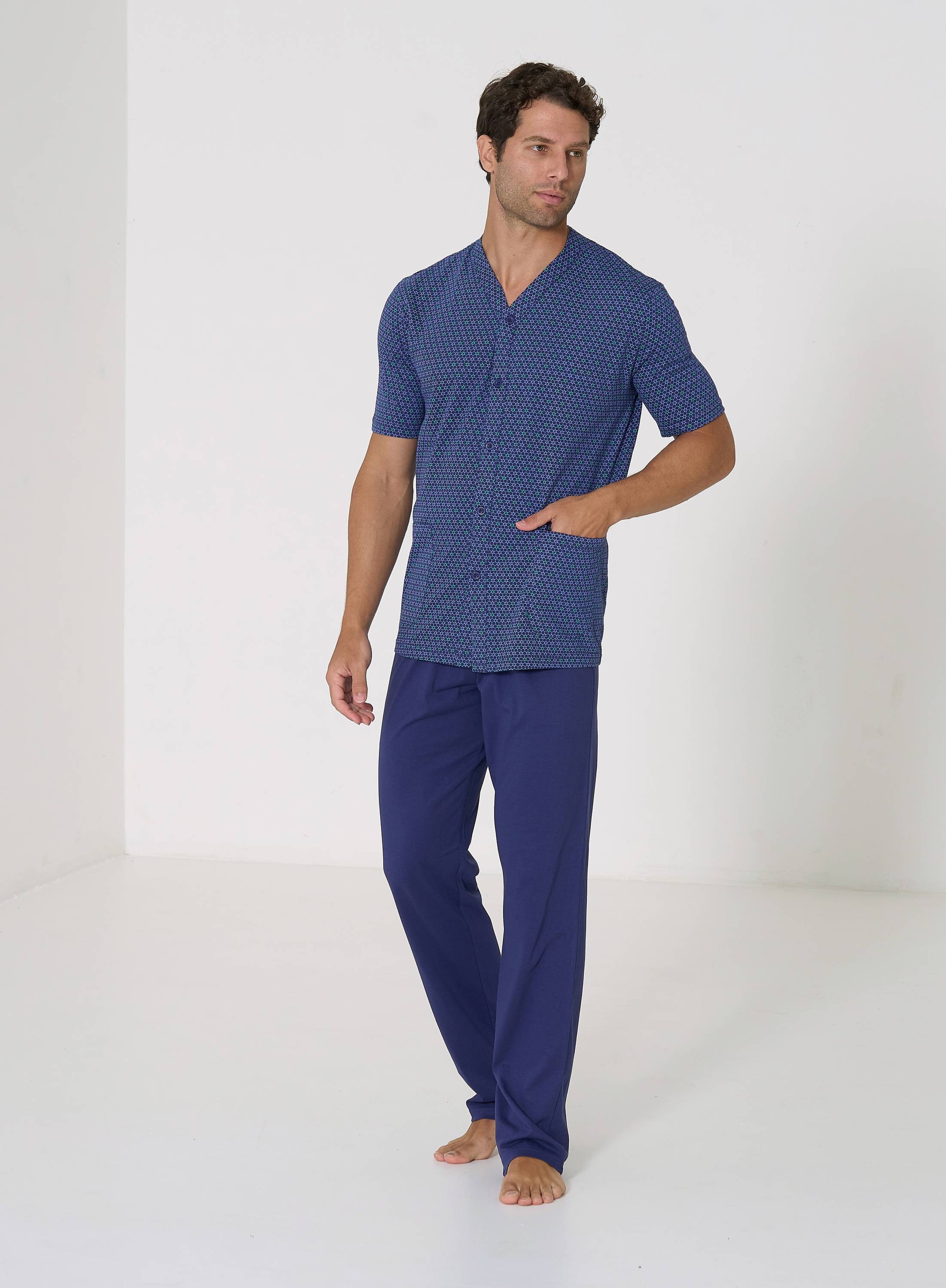 PIGIAMA UOMO MANICA CORTA APERTO LS475350 BLU