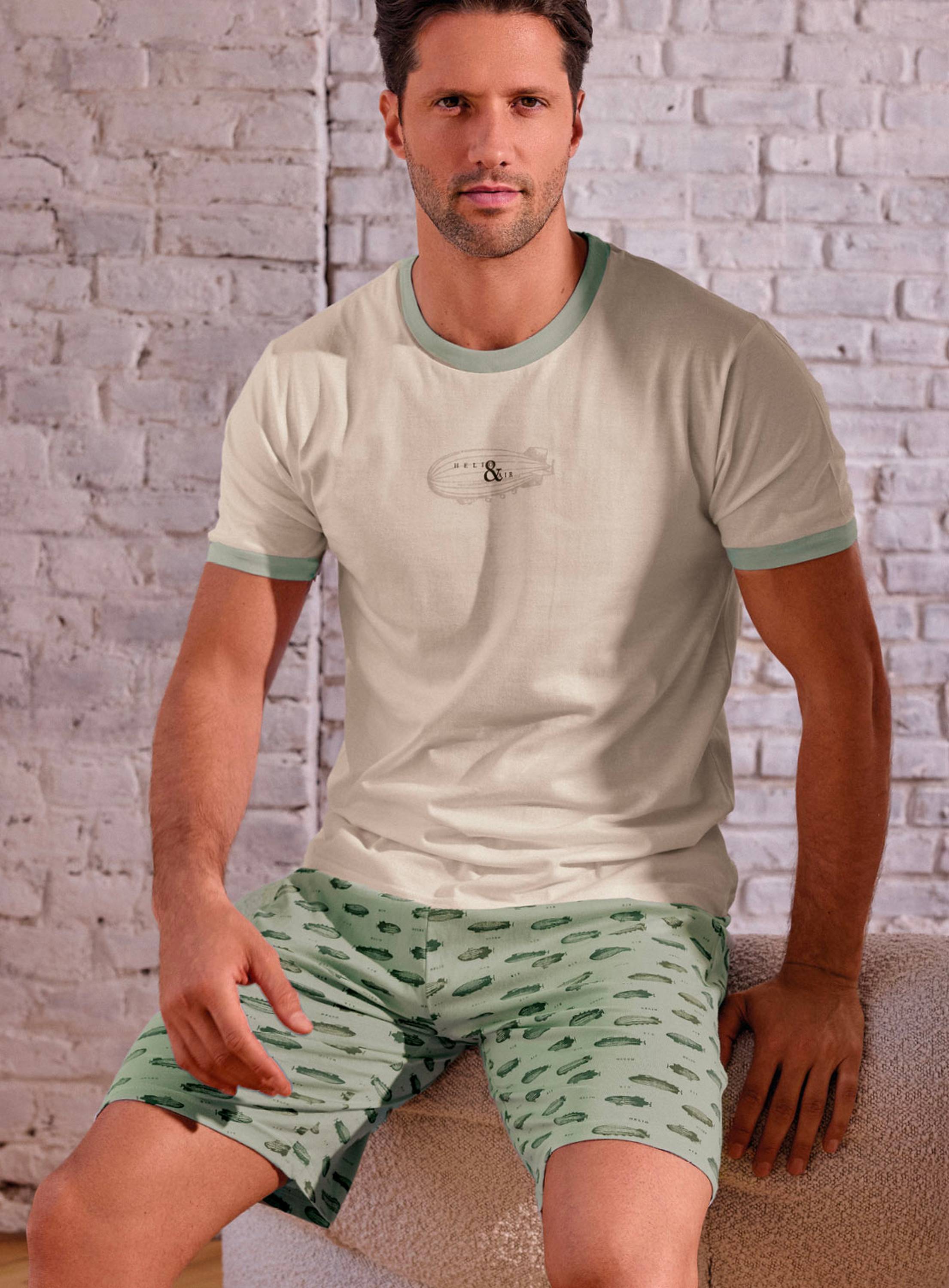 PIGIAMA UOMO COTONE MEZZA MANICA GIROCOLLO ARS754267 INFIORE CORDA/SALVIA