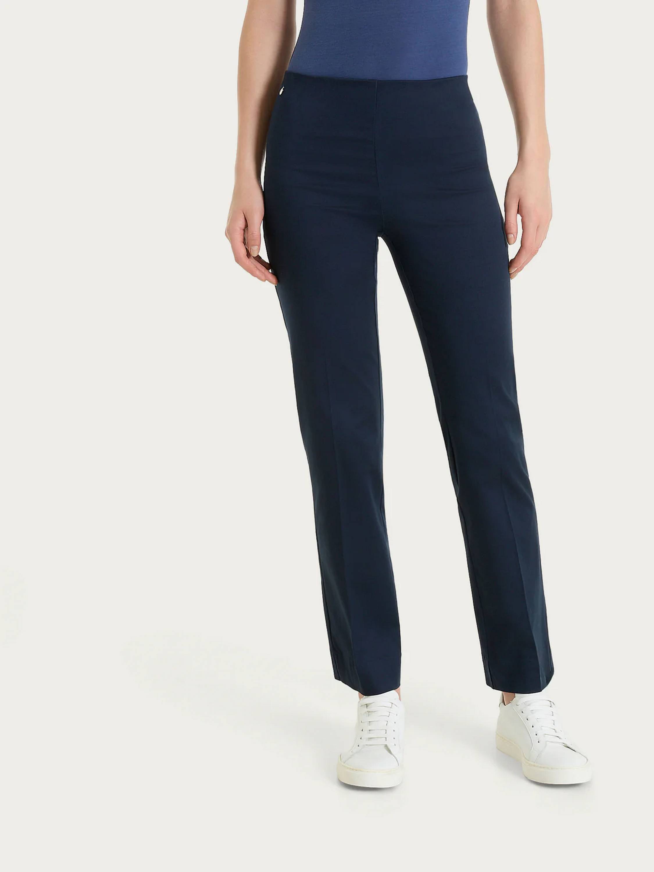 Pantalone lungo a palazzo con tasche e pinces in Compact Light DS41PO RAGNO BLUE