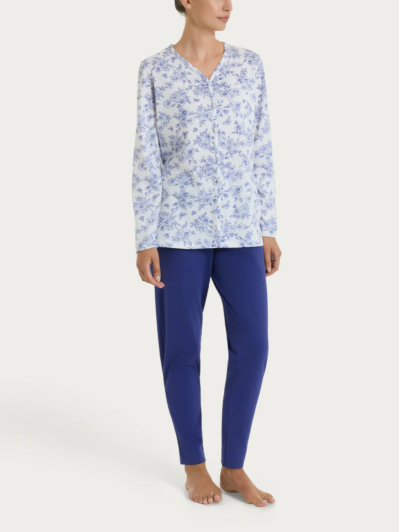 PIGIAMA DONNA MANICA LUNGA APERTO DT04N6 RAGNO BIANCO