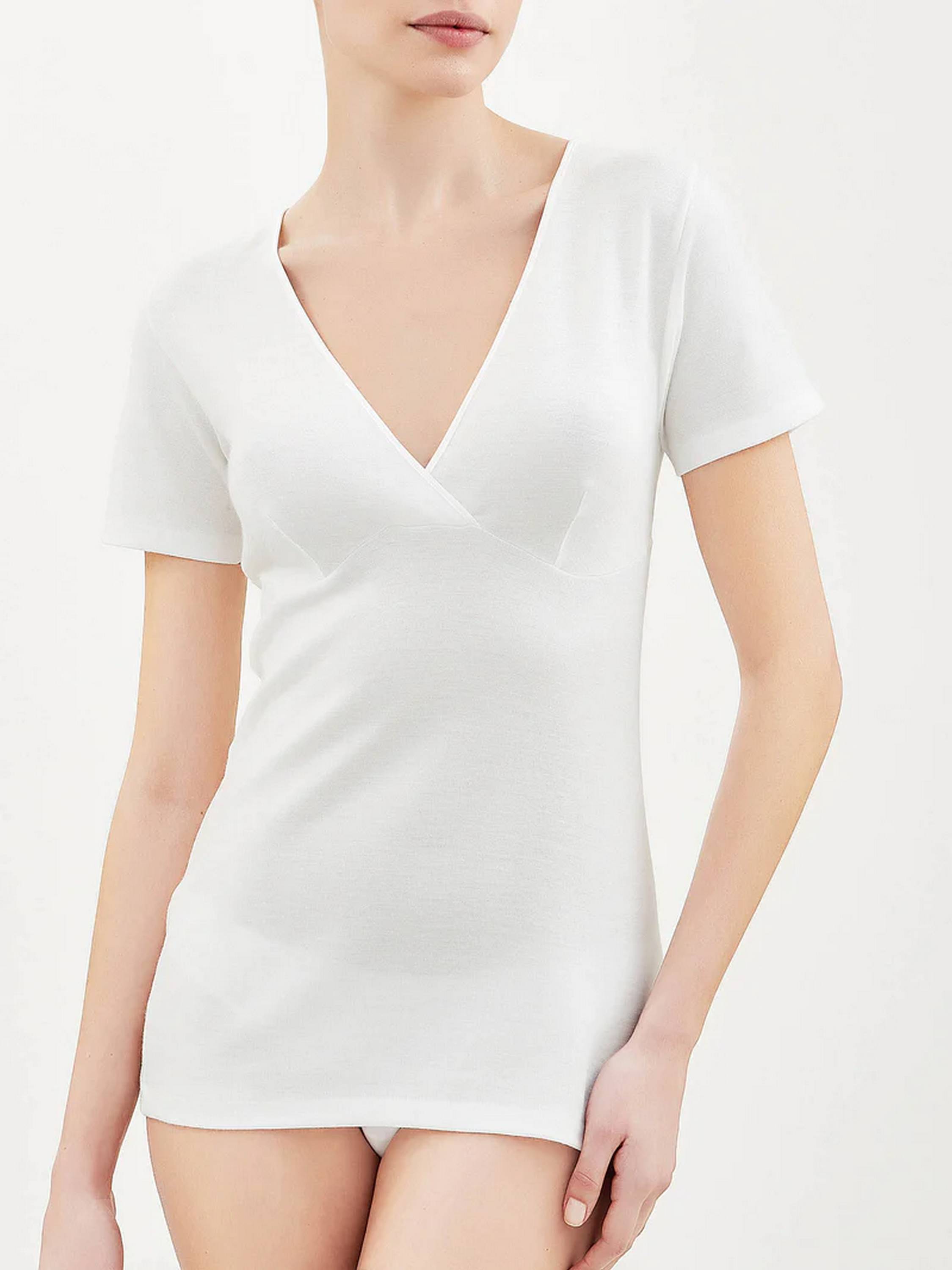 MAGLIA SINTONIA MEZZA MANICA FORMA SENO RAGNO 072458 BIANCO LANA