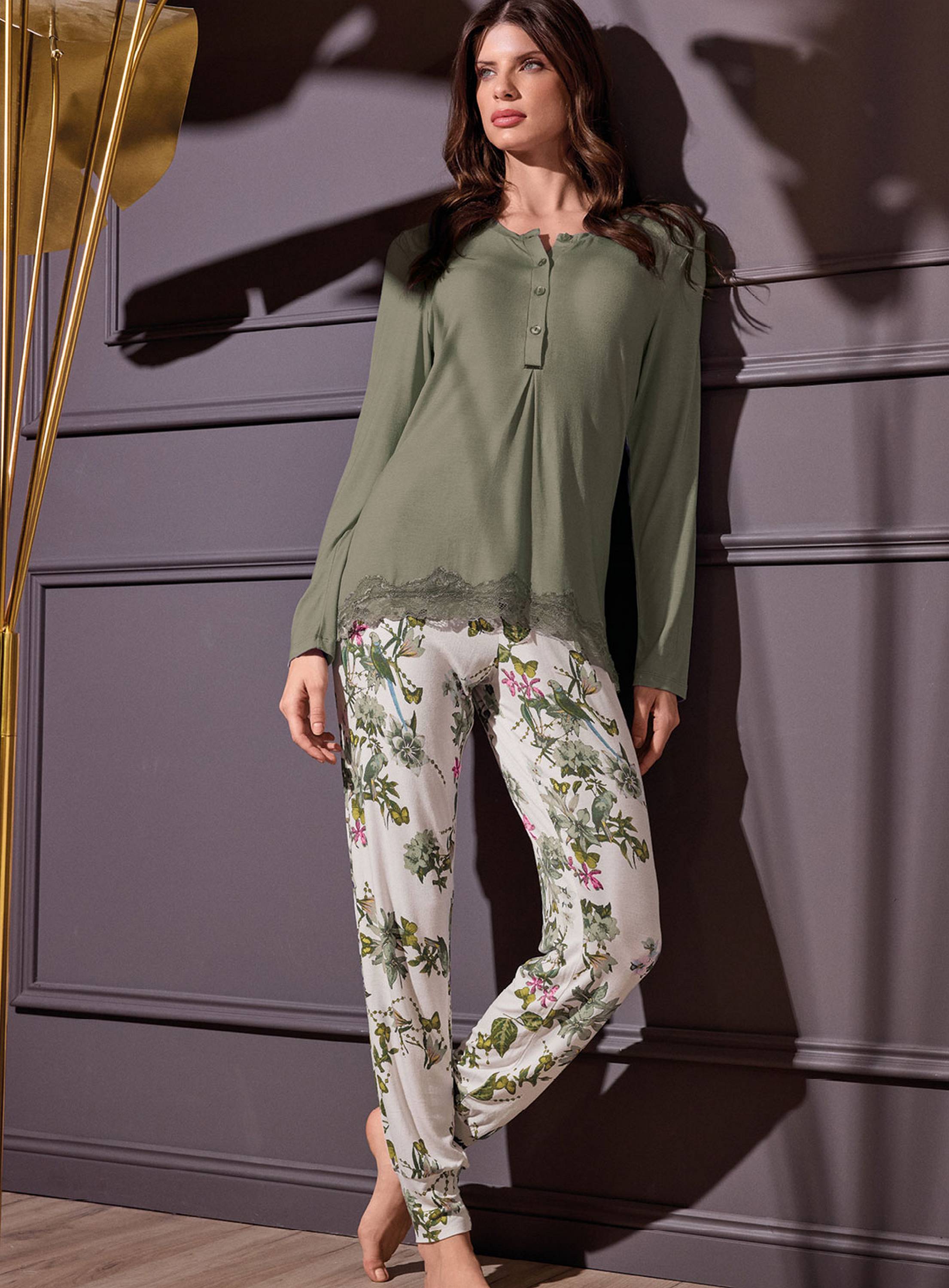 PIGIAMA DONNA COTONE Manica lunga Serafino TAH654096 lormar BEIGE/OLIVA