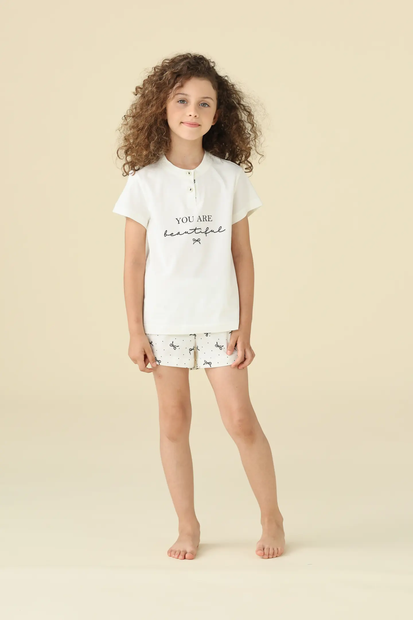 PIGIAMA BAMBINA COTONE MEZZA MANICA FE002617 EGRET