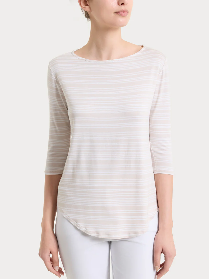 Maglietta a righe alternate scollo a barchetta in Viscosa Summer DT13TB RAGNO FANT.CHAMPIGNON
