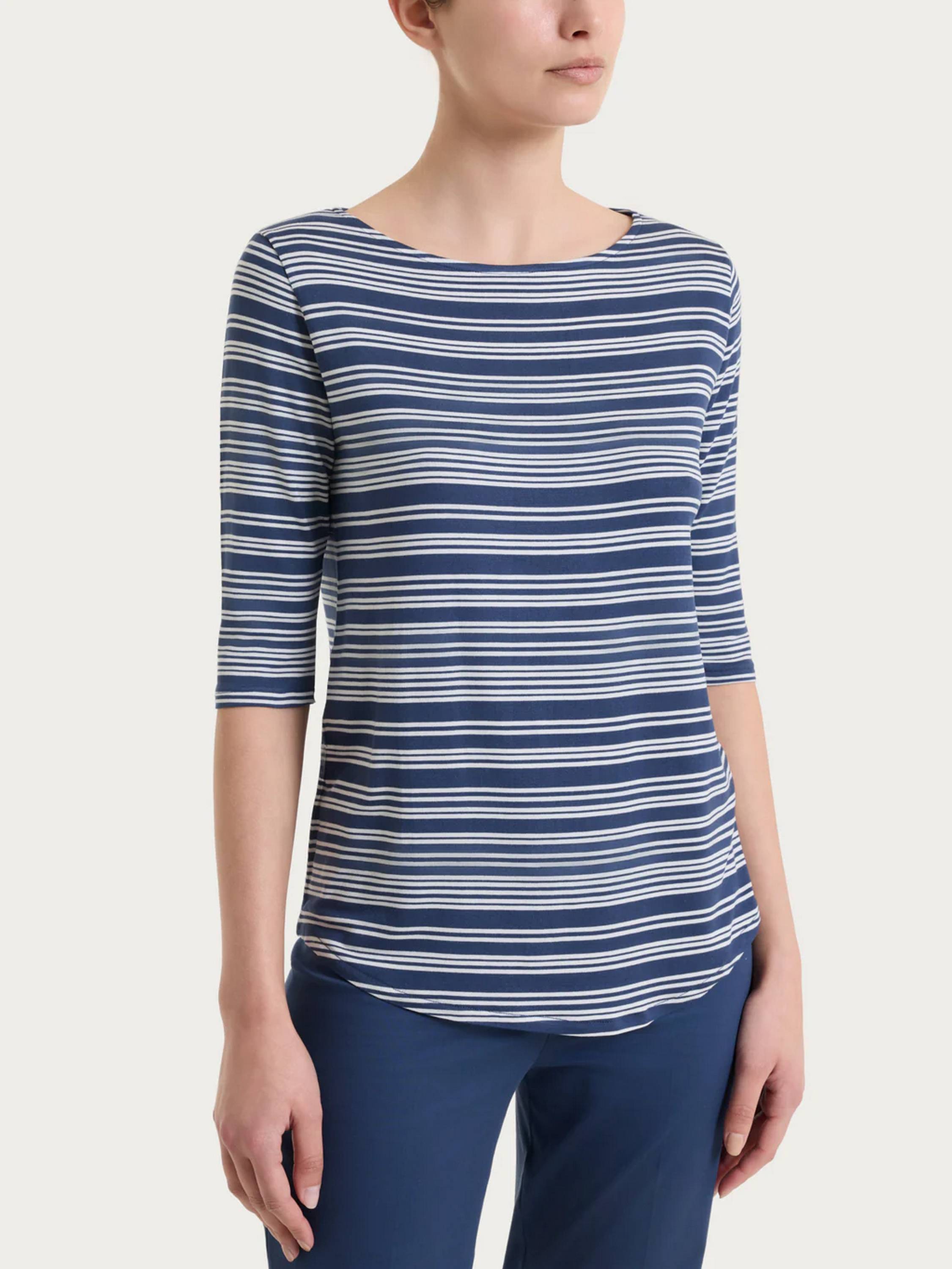 Maglietta a righe alternate scollo a barchetta in Viscosa Summer DT13TB RAGNO FANT. OCEANA