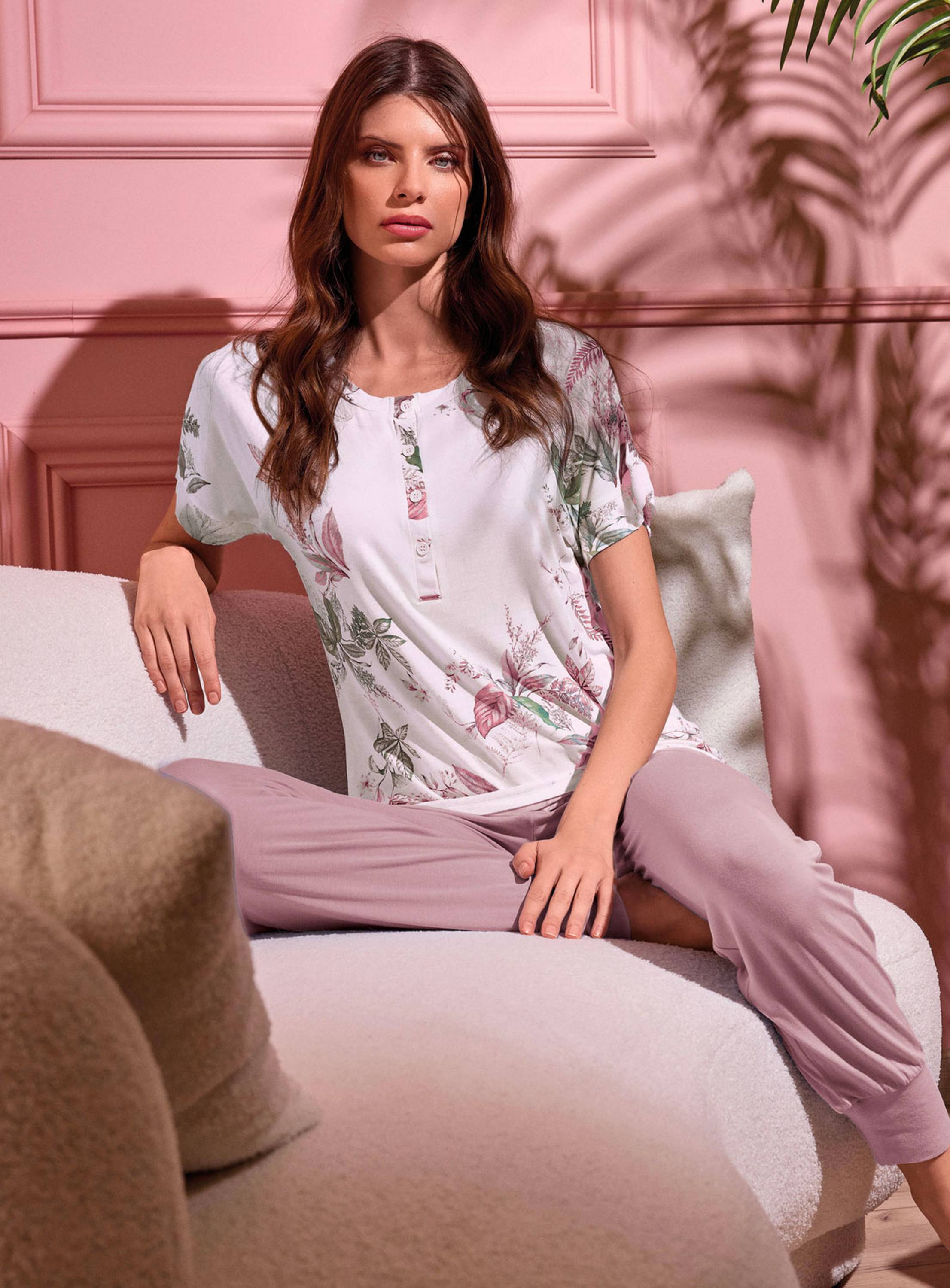 PIGIAMA DONNA COTONE Mezza manica serafino SUM654092 lormar LATTE/ROSA SKIN