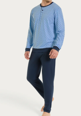 Pigiama a serafino con micro rombi in Jersey di Cotone UA23N1 RAGNO FANT. DELLA ROBBIA BLUE