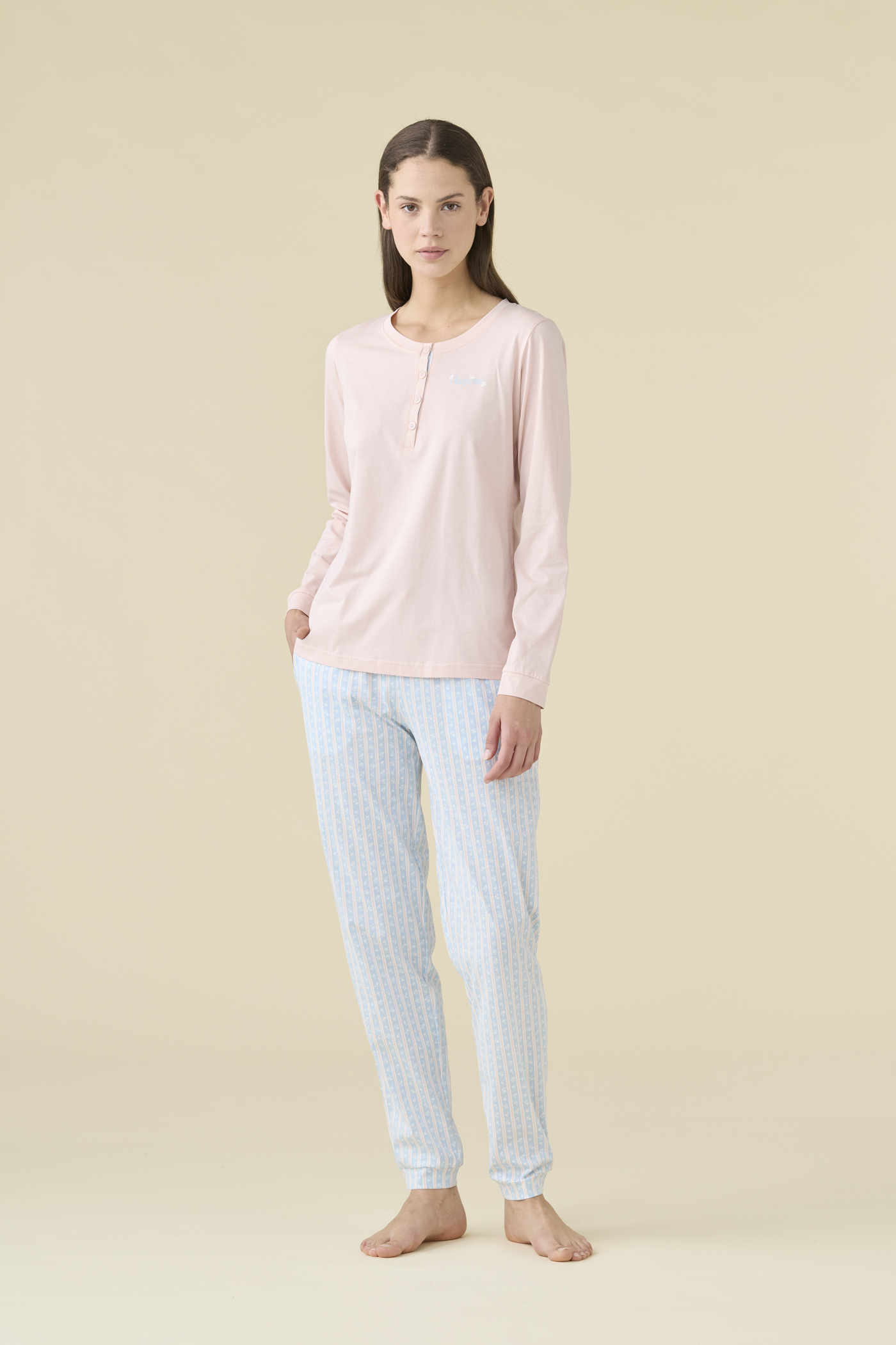 PIGIAMA DONNA COTONE Manica lunga FA009470 noidinotte PINK/ROSE RED