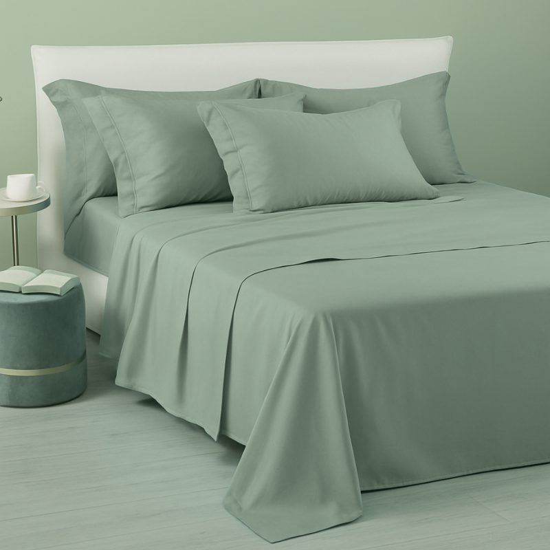 BRIGHT COMPLETO LENZUOLA MATRIMONIALE IN RASO MADE IN ITALY VERDONE